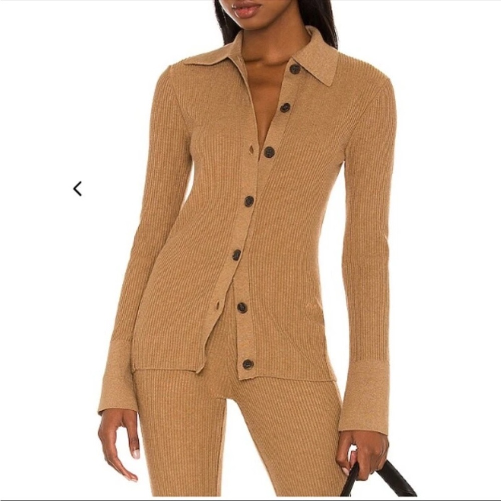 Frame Slim Rib Cardigan Cafe Au Lait Light Brown Size S cardigan Knit Sweater